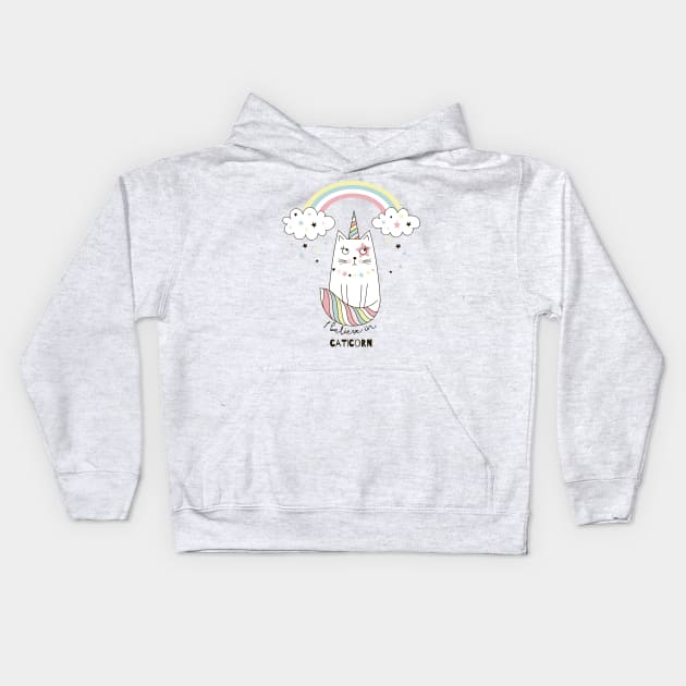 I believe in caticorn Kids Hoodie by peggieprints